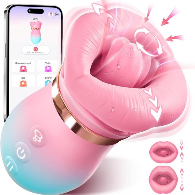 4.85'' Pink-Blue 5-in-1 Oral Vibrator – Rotating, Sucking, Tongue-Licking, 10 Modes, App-Controlled, USB-Magnetic Rechargeable, Waterproof