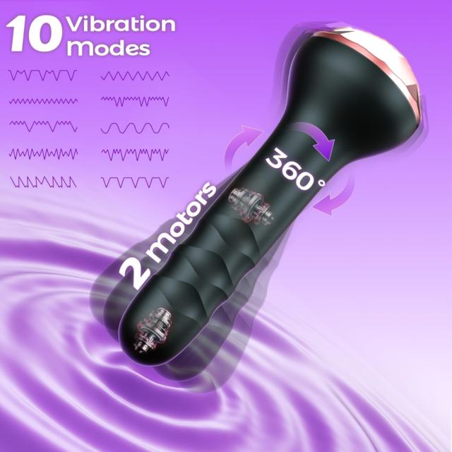 4.53'' Black Waterproof Rechargeable Rotating Vibrator – 10 Modes and Slim Design