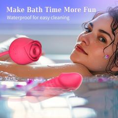 16.55’’ Red Silicone Waterproof Rechargeable Rose Vibrator with 10-Mode Sucking, Thrusting & Vibrating