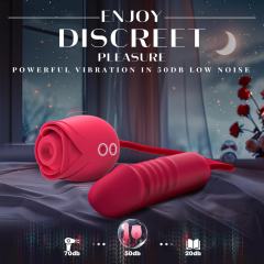 Customizable 16.55'' Red Silicone Waterproof Rechargeable Rose Vibrator with 10-Mode Sucking, Thrusting & Vibrating
