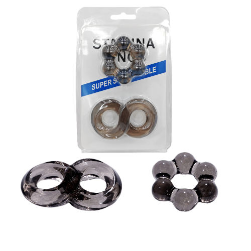 Clear Black TPE Cock Ring Set (2-Pack)