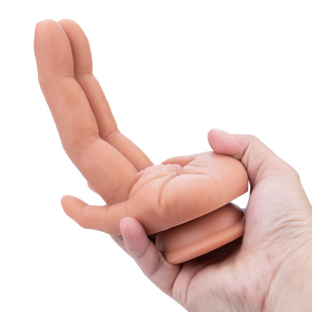 6.70'' Flesh Hand-Shaped Silicone Dildo with Raised Finger with Suction Cup Base