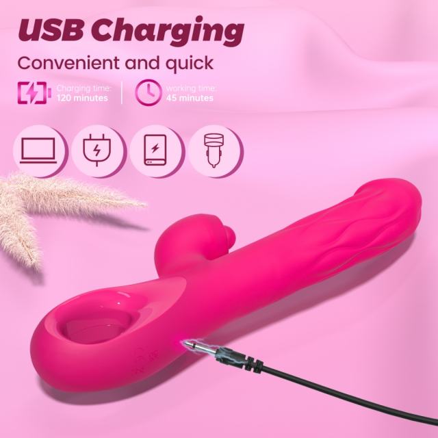 9.93'' Magenta Waterproof Rechargeable 5-in-1 App-Controlled Vibrator – Expanding, Thrusting, Tapping, 9 Modes