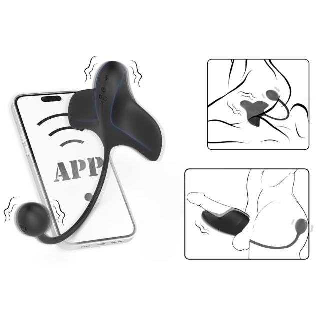10 Modes Black App-Controlled Waterproof Rechargeable Long-Tail Vibrator