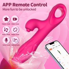 9.93'' Magenta Waterproof Rechargeable 5-in-1 App-Controlled Vibrator – Expanding, Thrusting, Tapping, 9 Modes