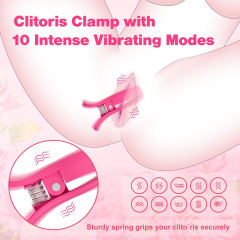 Magenta 10-Mode Vibrating Nipple & Clitoral Clamp Set – USB Rechargeable, Dual-Stimulation, Waterproof