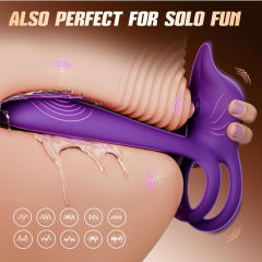 5.32'' Purple Waterproof Rechargeable App-Controlled Vibrating Cock Ring – 10-Mode Tongue Extension and Dual Remote Control