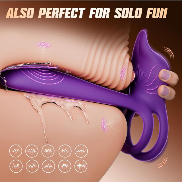 5.32'' Purple Waterproof Rechargeable App-Controlled Vibrating Cock Ring – 10-Mode Tongue Extension and Dual Remote Control