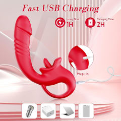 7.29'' Red Waterproof Rechargeable Vibrating Thrusting Tongue-Licking Vibrator – 10-Mode Dual Remote Control