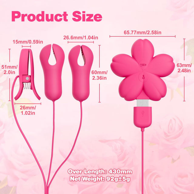 Magenta 10-Mode Vibrating Nipple & Clitoral Clamp Set – USB Rechargeable, Dual-Stimulation, Waterproof