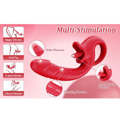 7.29'' Red Waterproof Rechargeable Vibrating Thrusting Tongue-Licking Vibrator – 10-Mode Dual Remote Control