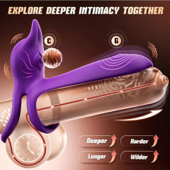 5.32'' Purple Waterproof Rechargeable App-Controlled Vibrating Cock Ring – 10-Mode Tongue Extension and Dual Remote Control