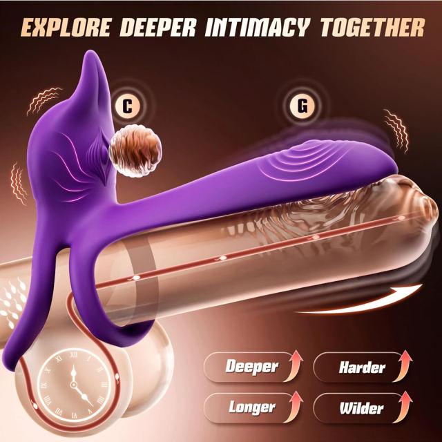 5.32'' Purple Waterproof Rechargeable App-Controlled Vibrating Cock Ring – 10-Mode Tongue Extension and Dual Remote Control