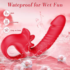 7.29'' Red Waterproof Rechargeable Vibrating Thrusting Tongue-Licking Vibrator – 10-Mode Dual Remote Control