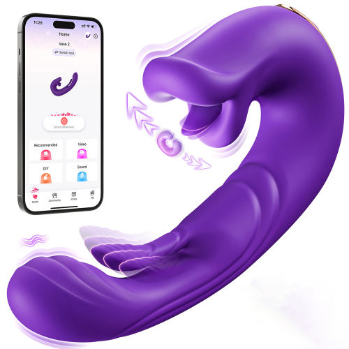 7.68'' Purple Vibrating Tongue-Licking Tapping App-Controlled Vibrator – 10 Modes, Magnetic USB Rechargeable, Waterproof