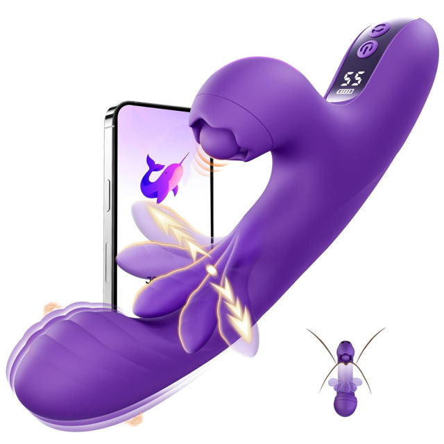 9.26'' Purple Vibrating Tapping App-Controlled Vibrator – 10 Modes, Magnetic USB Rechargeable, Waterproof
