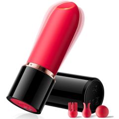 3.51'' Black & Red Lipstick Vibrator – 10 Modes, Magnetic USB Rechargeable, Waterproof, 3 Silicone Heads