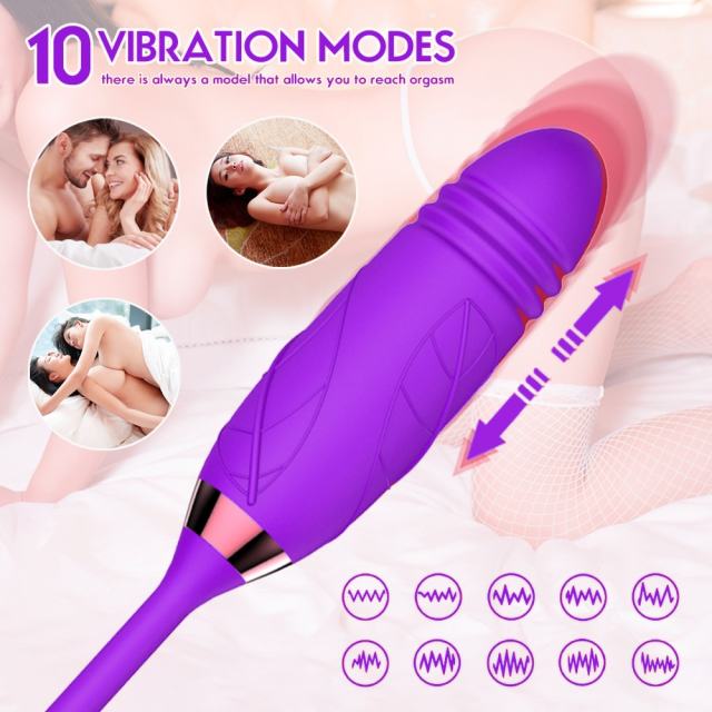 Customizable 10-Speed Purple Color Silicone Clitoral Sucking Rose with Thrusting Vibrator