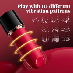 3.51'' Black & Red Lipstick Vibrator – 10 Modes, Magnetic USB Rechargeable, Waterproof, 3 Silicone Heads