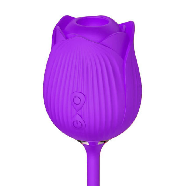 Customizable 10-Speed Purple Color Silicone Clitoral Sucking Rose with Thrusting Vibrator
