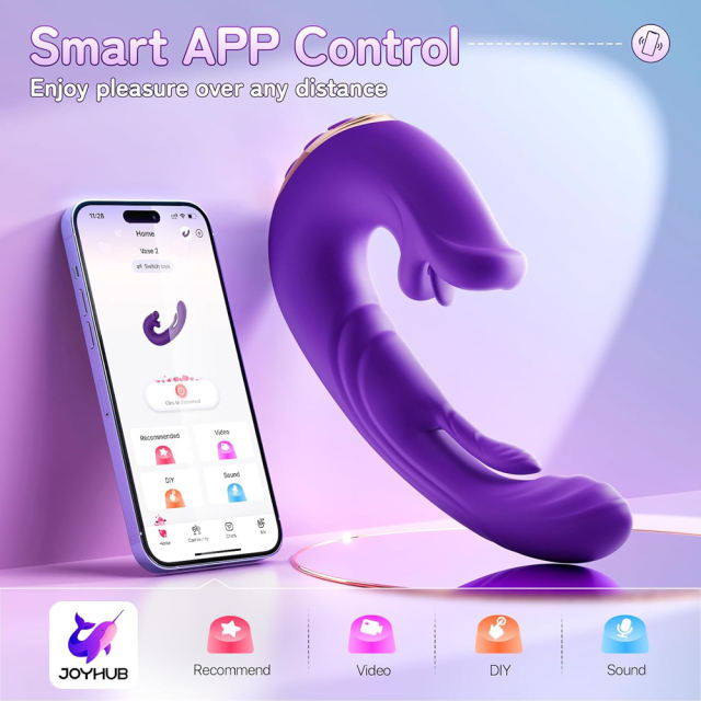 7.68'' Purple Vibrating Tongue-Licking Tapping App-Controlled Vibrator – 10 Modes, Magnetic USB Rechargeable, Waterproof