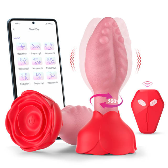 Red Waterproof Rechargeable Silicone Rotating Anal Plug – 9-Mode Vibrating, 360° Rotation, App & Remote Controlled
