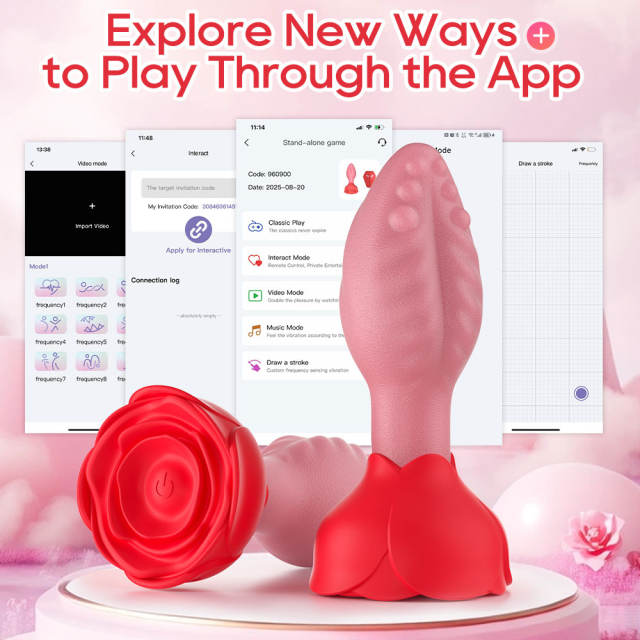 Red Waterproof Rechargeable Silicone Rotating Anal Plug – 9-Mode Vibrating, 360° Rotation, App & Remote Controlled