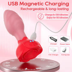 Red Waterproof Rechargeable Silicone Rotating Anal Plug – 9-Mode Vibrating, 360° Rotation, App & Remote Controlled
