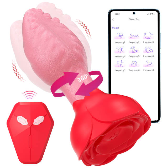Red Waterproof Rechargeable Silicone Rotating Anal Plug – 9-Mode Vibrating, 360° Rotation, App & Remote Controlled