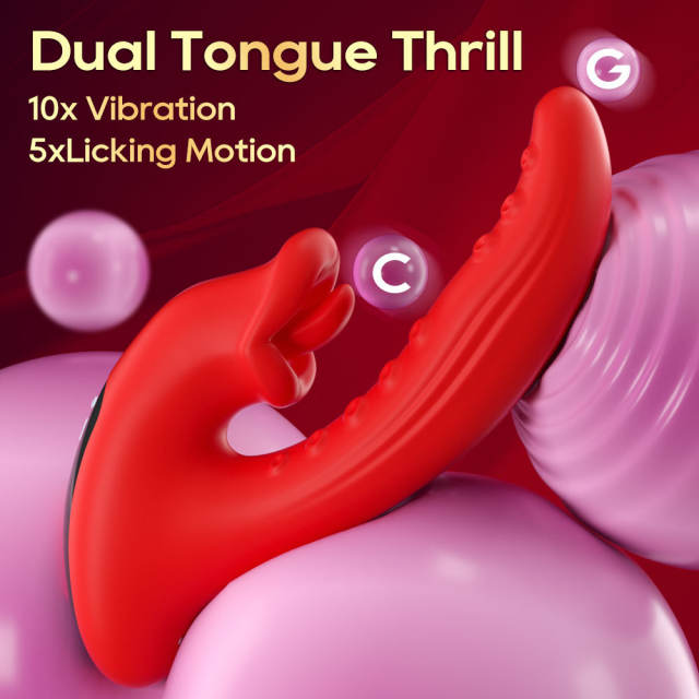 8.08" Red Silicone 10-Mode Vibrating & Tongue-Licking Rechargeable Waterproof Vibrator
