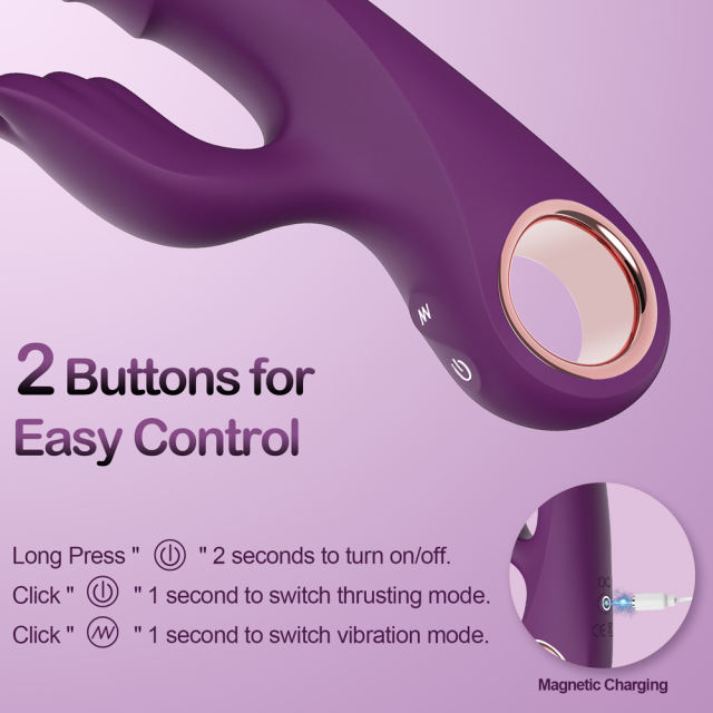 8.47'' Purple  Waterproof Rechargeable Silicone Thrusting Rabbit Vibrator – 10 Modes and Dual-Stimulation