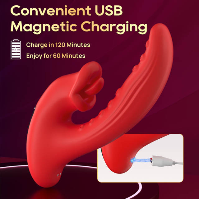 8.08" Red Silicone 10-Mode Vibrating & Tongue-Licking Rechargeable Waterproof Vibrator