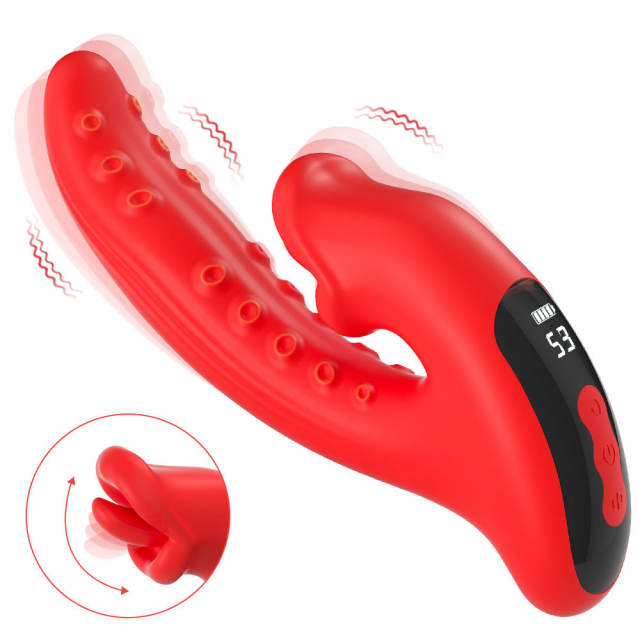 8.08" Red Silicone 10-Mode Vibrating & Tongue-Licking Rechargeable Waterproof Vibrator