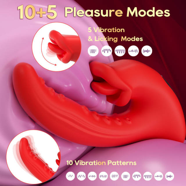 8.08" Red Silicone 10-Mode Vibrating & Tongue-Licking Rechargeable Waterproof Vibrator