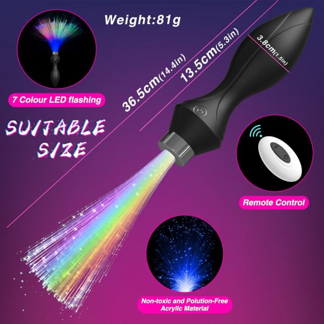 14.38" Black Silicone 10-Mode Vibrating Anal Plug with Light-Up Effect & Remote Control – Rechargeable Waterproof Design