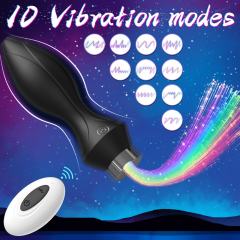 14.38" Black Silicone 10-Mode Vibrating Anal Plug with Light-Up Effect & Remote Control – Rechargeable Waterproof Design