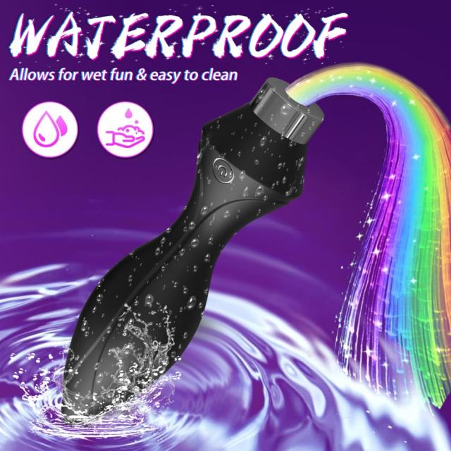 14.38" Black Silicone 10-Mode Vibrating Anal Plug with Light-Up Effect & Remote Control – Rechargeable Waterproof Design
