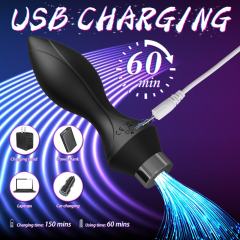 14.38" Black Silicone 10-Mode Vibrating Anal Plug with Light-Up Effect & Remote Control – Rechargeable Waterproof Design