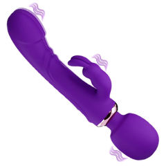 9.65" Purple Silicone 10-Mode Vibrator with Dual Stimulation Arm – Rechargeable Waterproof Design