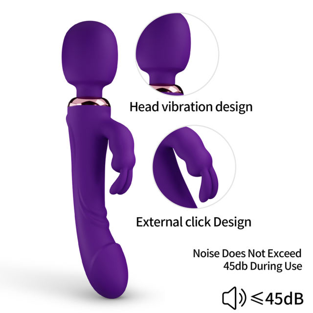 9.65" Purple Silicone 10-Mode Vibrator with Dual Stimulation Arm – Rechargeable Waterproof Design