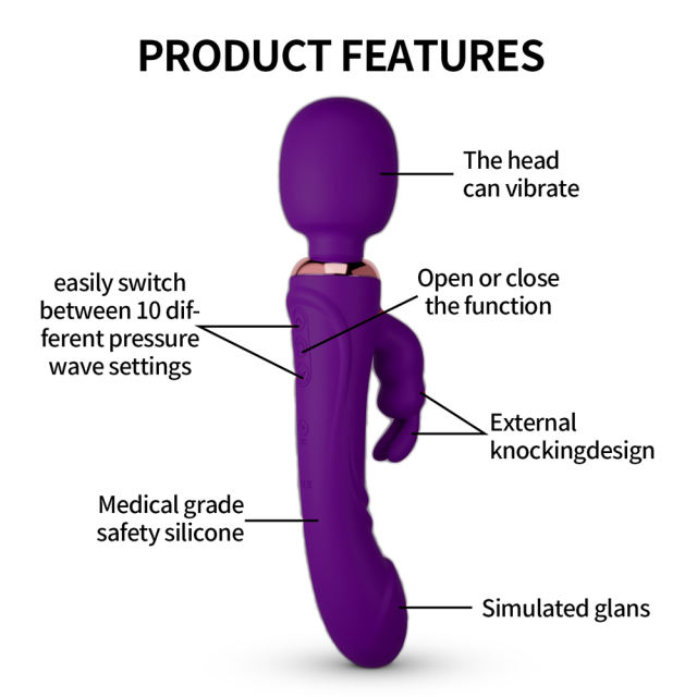 9.65" Purple Silicone 10-Mode Vibrator with Dual Stimulation Arm – Rechargeable Waterproof Design