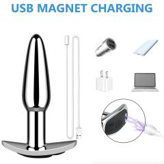 3.82'' Electroplated Silver Waterproof Rechargeable Metal Vibrating Anal Plug – 10-Mode and Remote-Controlled