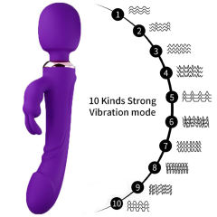9.65" Purple Silicone 10-Mode Vibrator with Dual Stimulation Arm – Rechargeable Waterproof Design