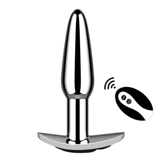3.82'' Electroplated Silver Waterproof Rechargeable Metal Vibrating Anal Plug – 10-Mode and Remote-Controlled