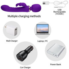 9.65" Purple Silicone 10-Mode Vibrator with Dual Stimulation Arm – Rechargeable Waterproof Design