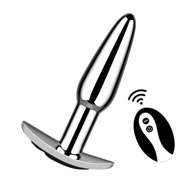3.82'' Electroplated Silver Waterproof Rechargeable Metal Vibrating Anal Plug – 10-Mode and Remote-Controlled