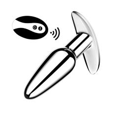 3.82'' Electroplated Silver Waterproof Rechargeable Metal Vibrating Anal Plug – 10-Mode and Remote-Controlled