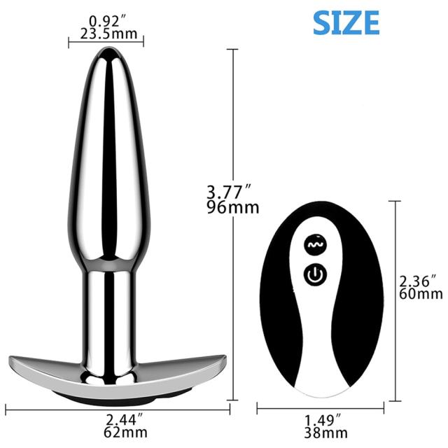 3.82'' Electroplated Silver Waterproof Rechargeable Metal Vibrating Anal Plug – 10-Mode and Remote-Controlled