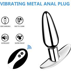 3.82'' Electroplated Silver Waterproof Rechargeable Metal Vibrating Anal Plug – 10-Mode and Remote-Controlled