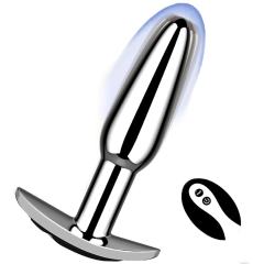 3.82'' Electroplated Silver Waterproof Rechargeable Metal Vibrating Anal Plug – 10-Mode and Remote-Controlled